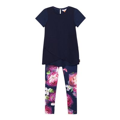 Girls' navy crossover top and leggings set